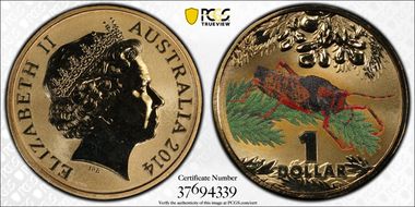 2014 $1 Grasshopper Colorized MS68