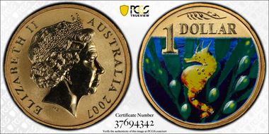 2007 $1 Seahorse Colorized MS68