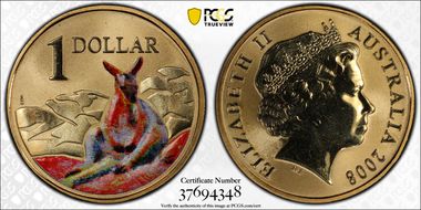2008 $1 Wallaby Al-Bronze Colorized MS68
