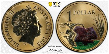2008 $1 Wombat Al-Bronze Colorized MS68