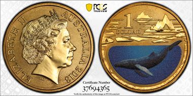 2013 $1 Humpback Whale Al-Bronze Colorized MS68