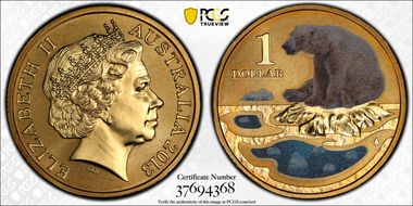 2013 $1 Polar Bear Al-Bronze Colorized MS69