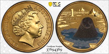 2013 $1 Weddell Seal Al-Bronze Colorized MS68