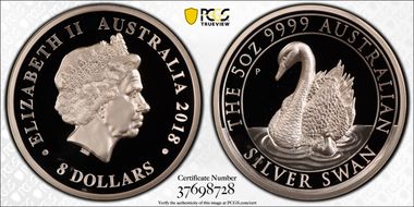 2018-P $8 Silver Swan High Relief 5oz PR69DCAM