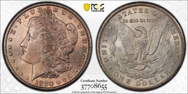 1880-CC $1 VAM 8 8/7, Rev. of '79 MS63