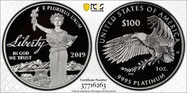 2019-W $100 Platinum Eagle - Liberty First Strike PR70DCAM