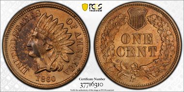 1860 1C Pointed Bust MS62