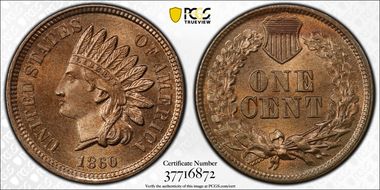 1860 1C Pointed Bust MS65