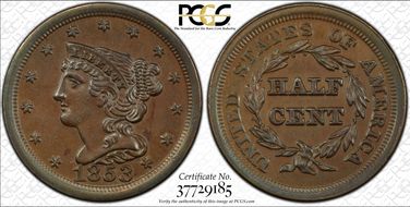 1853 1/2C Cohen 1 AU58BN