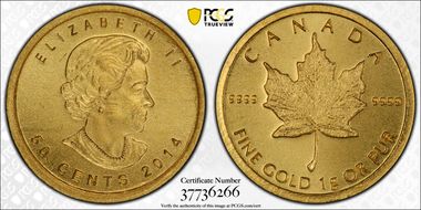 2014 50C Maple Leaf/Au 1 Gram MS69