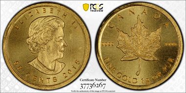 2015 50C Maple Leaf/Au 1 Gram MS70