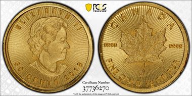 2018 50C Maple Leaf/Au 1 Gram MS70