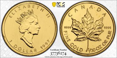 1997 $1 Maple Leaf/Au MS68