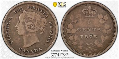 1875-H 5C Large Date VF20