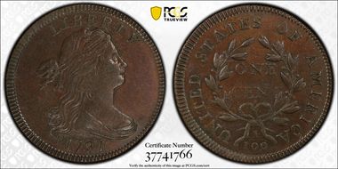1797 1C Reverse of 1797, Stems MS62BN