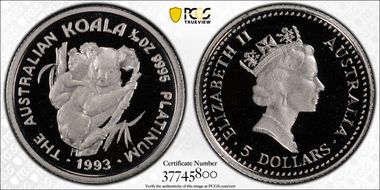 1993-P $5 Koala Platinum PR69DCAM