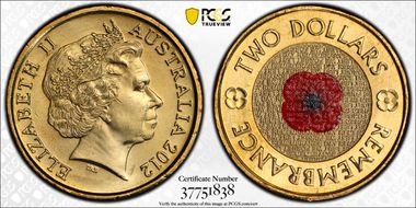 2012 $2 Remembrance Day Colorized MS67