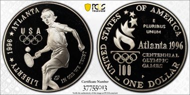 1996-P $1 Tennis PR70DCAM