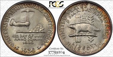 1936 50C Wisconsin MS67+
