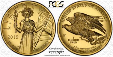 2015-W $100 High Relief  First Strike .9999 Fine Gold MS70