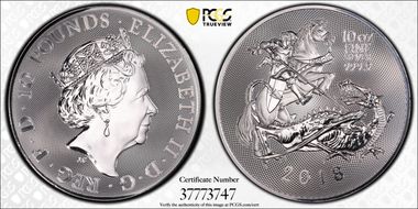 2018 £10 Valiant 10oz Silver MS69