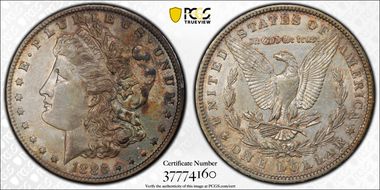 1886-O $1 VAM 1A, Clashed E AU55