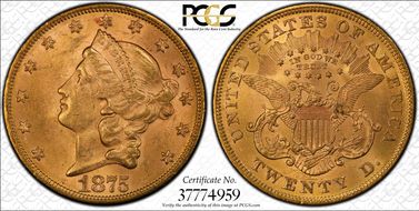1875 $20 MS62