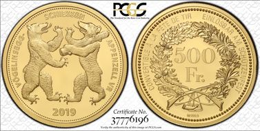 2019 500 Fr Appenzell Gold PR70DCAM