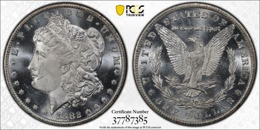 1882-CC $1 VAM 2 Misplaced Date MS64+ PL