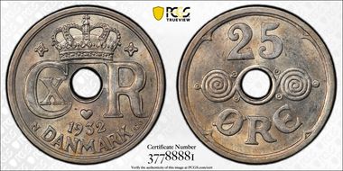 1932 N GJ 25 Øre MS63