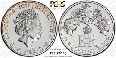 2015 £20 S-N3 Longest Reigning Monarch Ag MS69