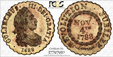 1788 Tk 1/2D DH-949 Middlesex, National Gilt Copper MS62