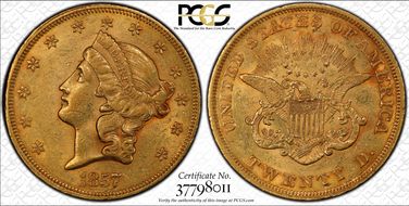 1857 $20 AU58