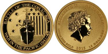 2015-P $15 Battle of the Coral Sea 1/10oz Au MS69