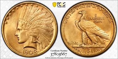 1908-D $10 No Motto MS64