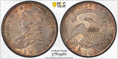 1820 50C Sq. 2, Lg Date, Knob 2 MS63