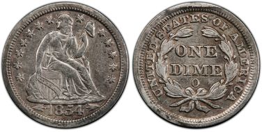 1854-O 10C Arrows S.S. Central America #2 (with Pinch) VF35