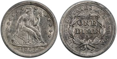 1854-O 10C Arrows S.S. Central America #2 (with Pinch) AU53