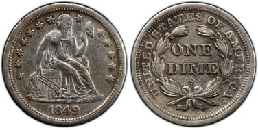 1849-O 10C S.S. Central America #2 (with Pinch) XF40