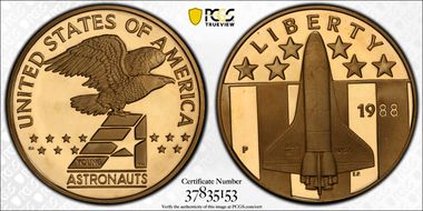 1988-P Medal D1988-3a Young Astronauts Space Shuttle 38mm PR68DCAM