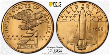 1988-P Medal D1988-3b Young Astronauts Space Shuttle 38mm MS69