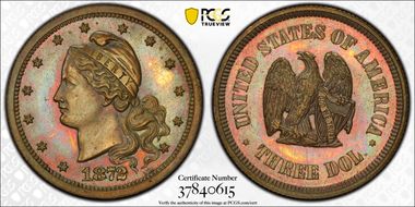 1872 $3 J-1236 PR65BN