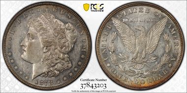 1878 8TF $1 VAM 14.14 Eye Chip AU55