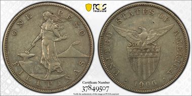 1906-S Peso KM-168  Ag VF30