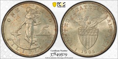 1905-S Peso Allen-16.06 Curved Serif MS62