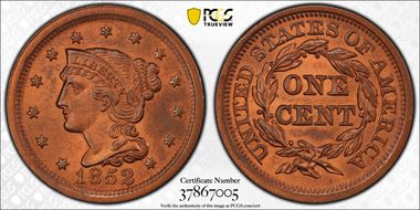 1852 1C Newcomb 14 MS64RB