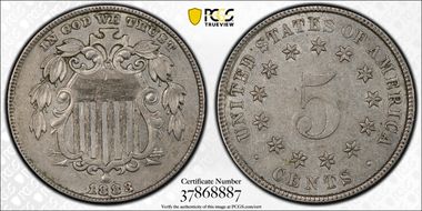 1883/2 5C Overdate FS-303 AU55