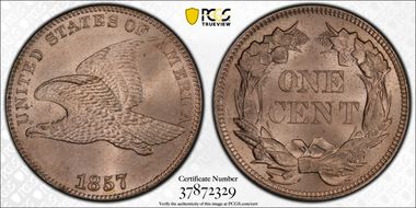 1857 1C Obverse of 1856, FS-401b MS64