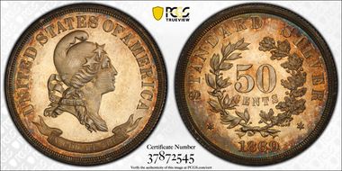 1869 50C J-742 PR65CAM