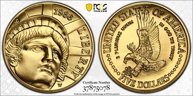 1986-W $5 Statue Of Liberty MS70